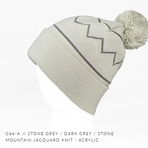 c66-A // Mountain Custom Jacquard Knit Beanie W/ Pom - Acrylic